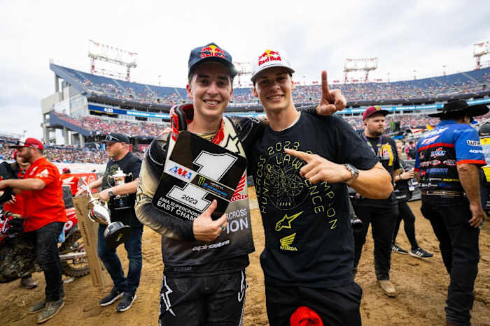Hunter Lawrence made it a Team HRC Honda sweep by taking the Nashville win and also the 2023 Eastern Regional 250SX Class Championship. Photo Credit: Feld Motor Sports, Inc.